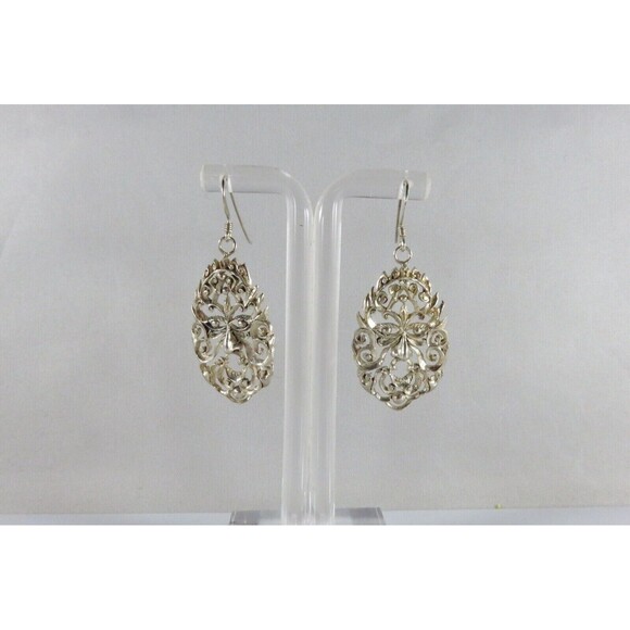 Pierced Sterling Silver Art Nouveau Style Dangling Face Earrings 925 - Picture 1 of 8